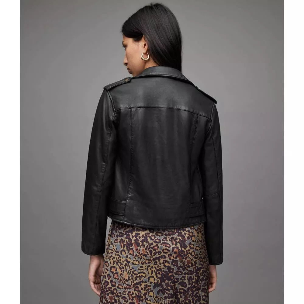 AllSaints Balfern Gold Leather Biker Jacket